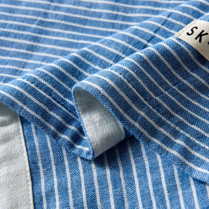 91家纺网 家纺一手货源 找家纺 朴尔家纺-毛巾被2025新款日式简约条纹全棉三层纱布枕巾 简约条纹枕巾-深蓝-52*78一对