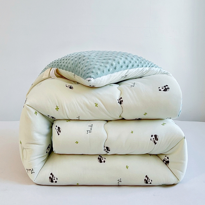 天瑜家纺 2025新款针织棉豆豆绒大豆被冬被被子被芯 熊猫绿