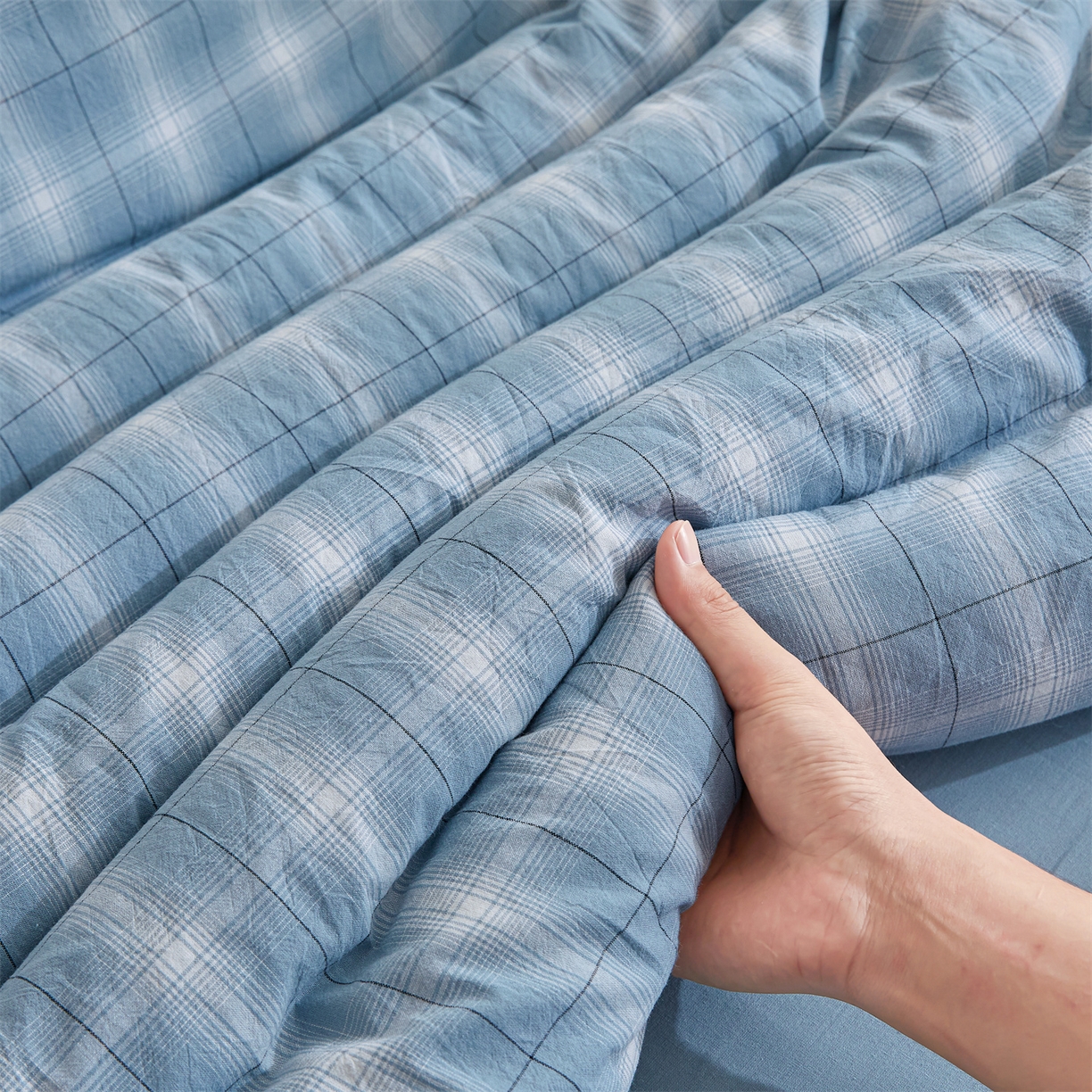 91家纺网 家纺一手货源 找家纺 晓时候 2025新款无印风亲肤水洗棉新疆棉花被可拆洗被子被芯冬被春秋被 森蓝格