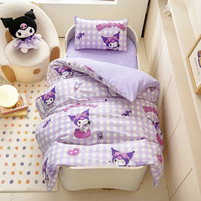 91家纺网 家纺一手货源 找家纺 （总）吉咪兔 2025新款正版三丽鸥库洛米美乐蒂幼儿园被子三件套纯棉被褥六件套午睡
