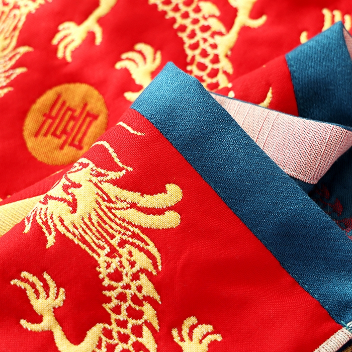 91家纺网 家纺一手货源 找家纺 朴尔家纺-毛巾被2025新款全棉加厚八层纱布喜庆民族风婚庆系列枕巾 平安喜乐 52x78cm枕巾一对