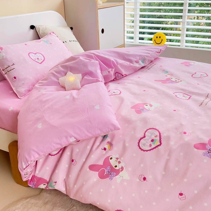 91家纺网 家纺一手货源 找家纺 吉咪兔 2025新款正版三丽鸥库洛米美乐蒂幼儿园被子三件套纯棉被褥六件套午睡爱心美乐蒂