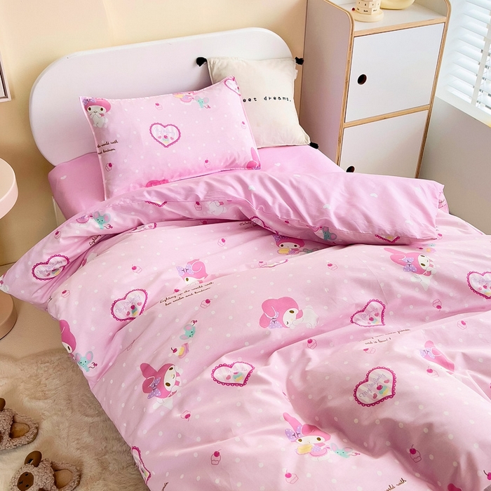 91家纺网 家纺一手货源 找家纺 吉咪兔 2025新款正版三丽鸥库洛米美乐蒂幼儿园被子三件套纯棉被褥六件套午睡爱心美乐蒂