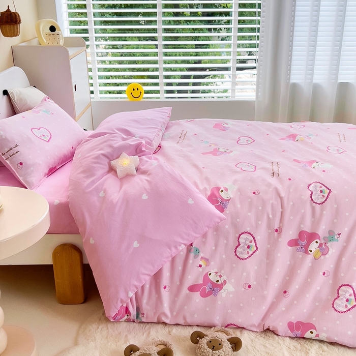 91家纺网 家纺一手货源 找家纺 吉咪兔 2025新款正版三丽鸥库洛米美乐蒂幼儿园被子三件套纯棉被褥六件套午睡爱心美乐蒂