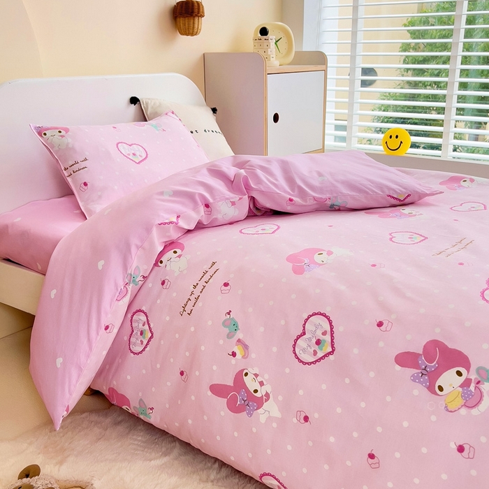 91家纺网 家纺一手货源 找家纺 吉咪兔 2025新款正版三丽鸥库洛米美乐蒂幼儿园被子三件套纯棉被褥六件套午睡爱心美乐蒂