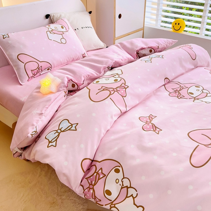 91家纺网 家纺一手货源 找家纺 吉咪兔 2025新款正版三丽鸥库洛米美乐蒂幼儿园被子三件套纯棉被褥六件套午睡波点美乐蒂