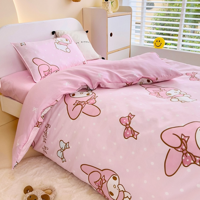 91家纺网 家纺一手货源 找家纺 吉咪兔 2025新款正版三丽鸥库洛米美乐蒂幼儿园被子三件套纯棉被褥六件套午睡波点美乐蒂