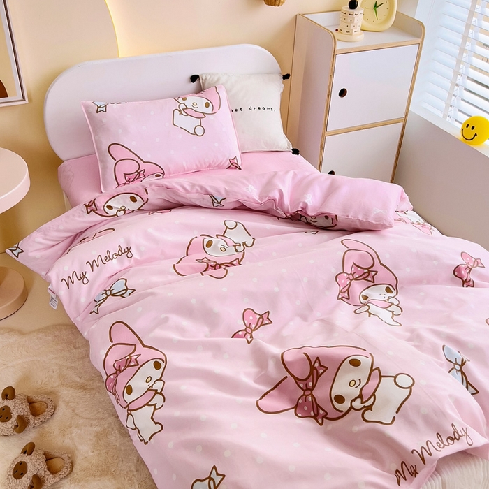 91家纺网 家纺一手货源 找家纺 吉咪兔 2025新款正版三丽鸥库洛米美乐蒂幼儿园被子三件套纯棉被褥六件套午睡波点美乐蒂