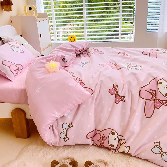 91家纺网 家纺一手货源 找家纺 吉咪兔 2025新款正版三丽鸥库洛米美乐蒂幼儿园被子三件套纯棉被褥六件套午睡波点美乐蒂