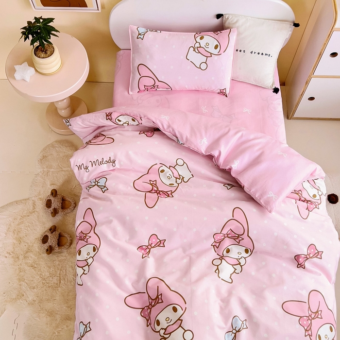 91家纺网 家纺一手货源 找家纺 吉咪兔 2025新款正版三丽鸥库洛米美乐蒂幼儿园被子三件套纯棉被褥六件套午睡波点美乐蒂