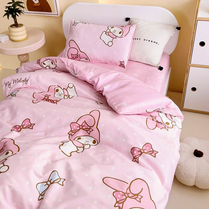 91家纺网 家纺一手货源 找家纺 吉咪兔 2025新款正版三丽鸥库洛米美乐蒂幼儿园被子三件套纯棉被褥六件套午睡波点美乐蒂