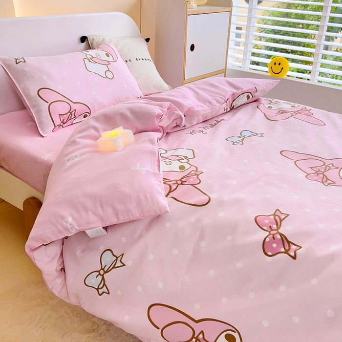 91家纺网 家纺一手货源 找家纺 吉咪兔 2025新款正版三丽鸥库洛米美乐蒂幼儿园被子三件套纯棉被褥六件套午睡波点美乐蒂