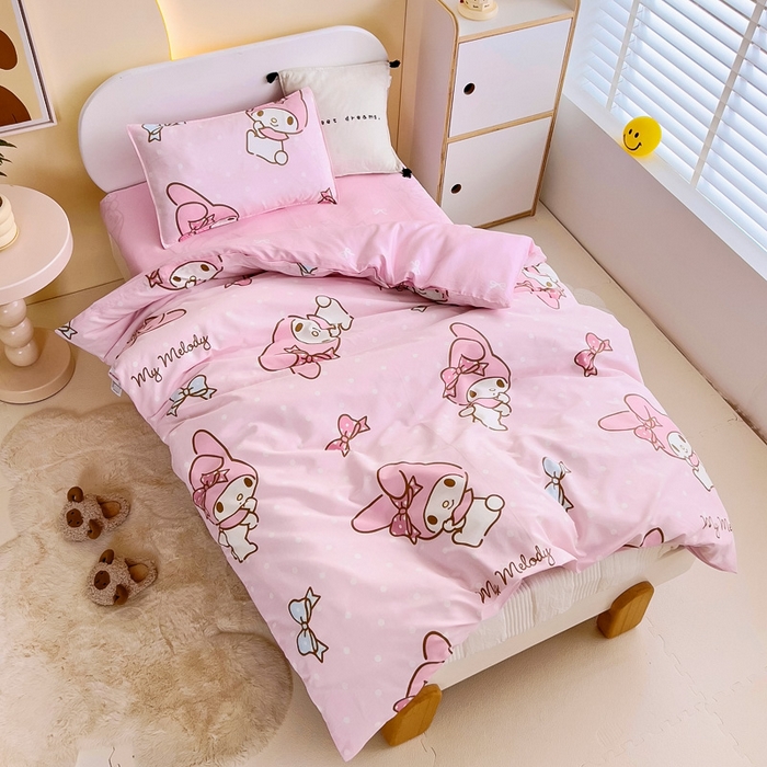 91家纺网 家纺一手货源 找家纺 吉咪兔 2025新款正版三丽鸥库洛米美乐蒂幼儿园被子三件套纯棉被褥六件套午睡波点美乐蒂