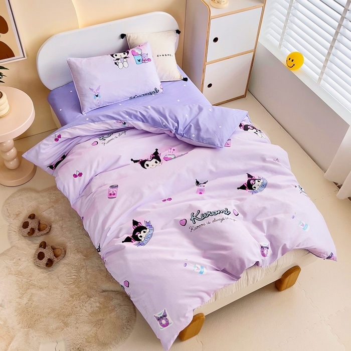 91家纺网 家纺一手货源 找家纺 吉咪兔 2025新款正版三丽鸥库洛米美乐蒂幼儿园被子三件套纯棉被褥六件套午睡蛋糕库洛米