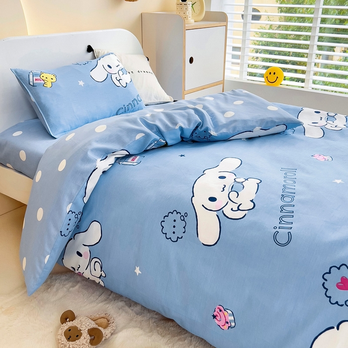 91家纺网 家纺一手货源 找家纺 吉咪兔 2025新款正版三丽鸥库洛米美乐蒂幼儿园被子三件套纯棉被褥六件套午睡调皮玉桂狗