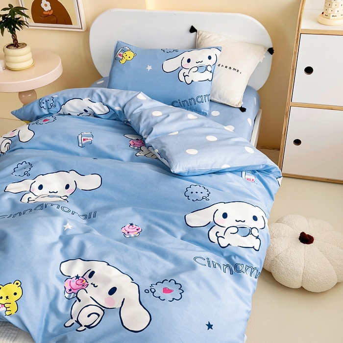 91家纺网 家纺一手货源 找家纺 吉咪兔 2025新款正版三丽鸥库洛米美乐蒂幼儿园被子三件套纯棉被褥六件套午睡调皮玉桂狗
