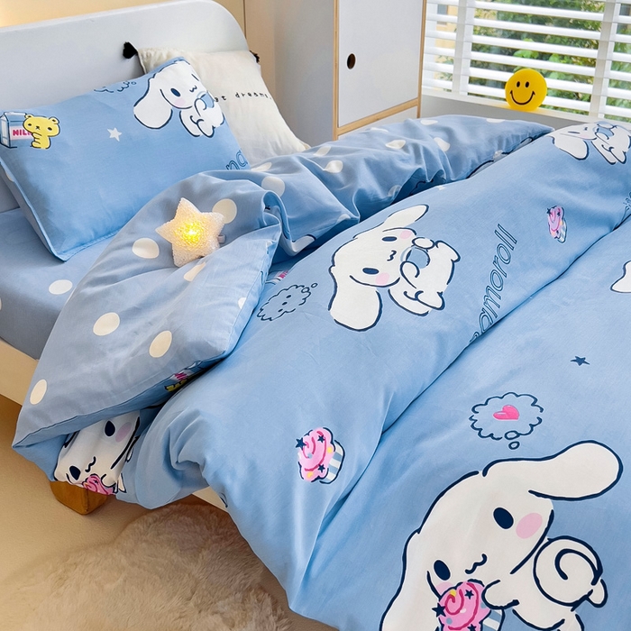 91家纺网 家纺一手货源 找家纺 吉咪兔 2025新款正版三丽鸥库洛米美乐蒂幼儿园被子三件套纯棉被褥六件套午睡调皮玉桂狗