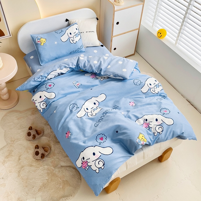 91家纺网 家纺一手货源 找家纺 吉咪兔 2025新款正版三丽鸥库洛米美乐蒂幼儿园被子三件套纯棉被褥六件套午睡调皮玉桂狗