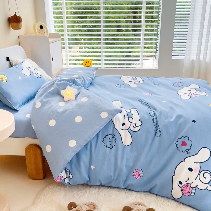 91家纺网 家纺一手货源 找家纺 吉咪兔 2025新款正版三丽鸥库洛米美乐蒂幼儿园被子三件套纯棉被褥六件套午睡调皮玉桂狗