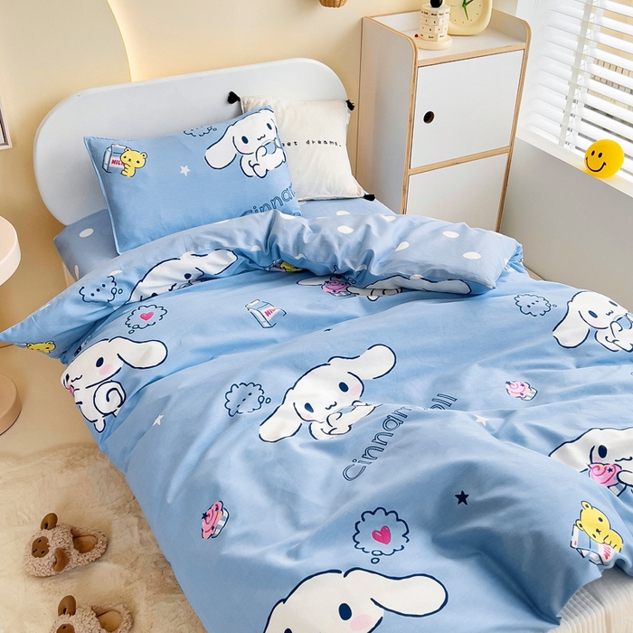 91家纺网 家纺一手货源 找家纺 吉咪兔 2025新款正版三丽鸥库洛米美乐蒂幼儿园被子三件套纯棉被褥六件套午睡调皮玉桂狗