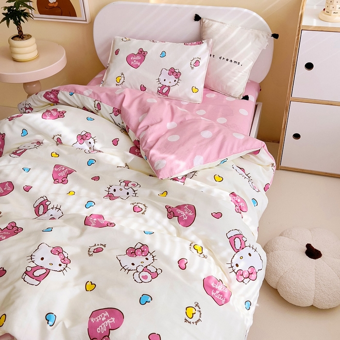 91家纺网 家纺一手货源 找家纺 吉咪兔 2025新款正版三丽鸥库洛米美乐蒂幼儿园被子三件套纯棉被褥六件套午睡公主凯蒂