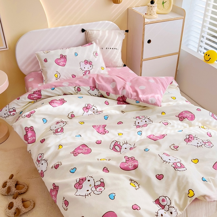 91家纺网 家纺一手货源 找家纺 吉咪兔 2025新款正版三丽鸥库洛米美乐蒂幼儿园被子三件套纯棉被褥六件套午睡公主凯蒂