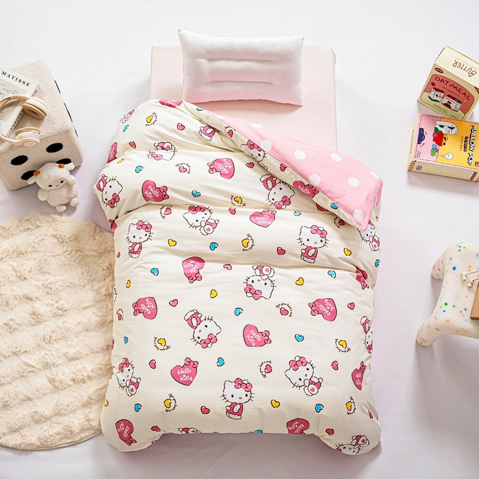 91家纺网 家纺一手货源 找家纺 吉咪兔 2025新款正版三丽鸥库洛米美乐蒂幼儿园被子三件套纯棉被褥六件套午睡公主凯蒂