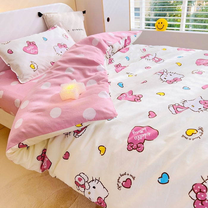 91家纺网 家纺一手货源 找家纺 吉咪兔 2025新款正版三丽鸥库洛米美乐蒂幼儿园被子三件套纯棉被褥六件套午睡公主凯蒂