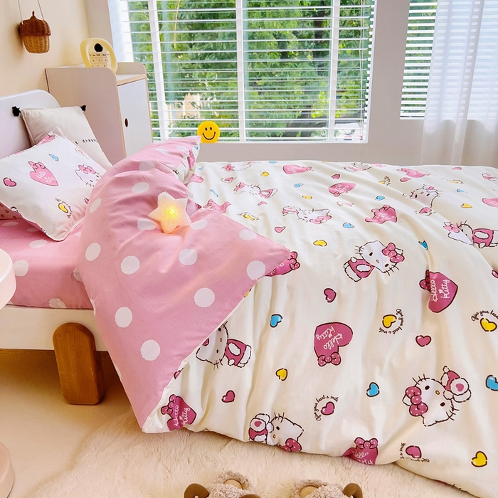 91家纺网 家纺一手货源 找家纺 吉咪兔 2025新款正版三丽鸥库洛米美乐蒂幼儿园被子三件套纯棉被褥六件套午睡公主凯蒂