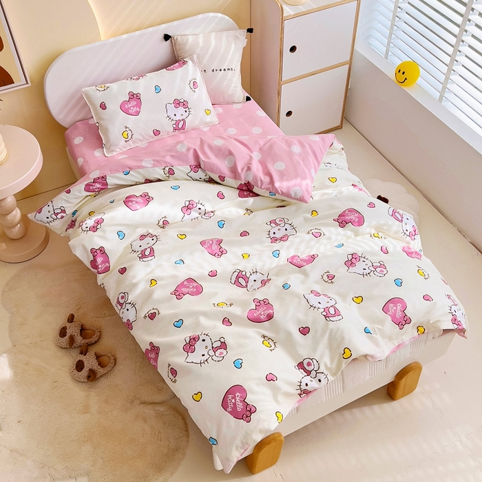91家纺网 家纺一手货源 找家纺 吉咪兔 2025新款正版三丽鸥库洛米美乐蒂幼儿园被子三件套纯棉被褥六件套午睡公主凯蒂