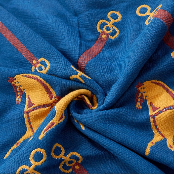 91家纺网 家纺一手货源 找家纺 朴尔家纺-毛巾被2025新款全棉多彩四层纱布枕巾 皇冠马-蓝52*78枕巾一对