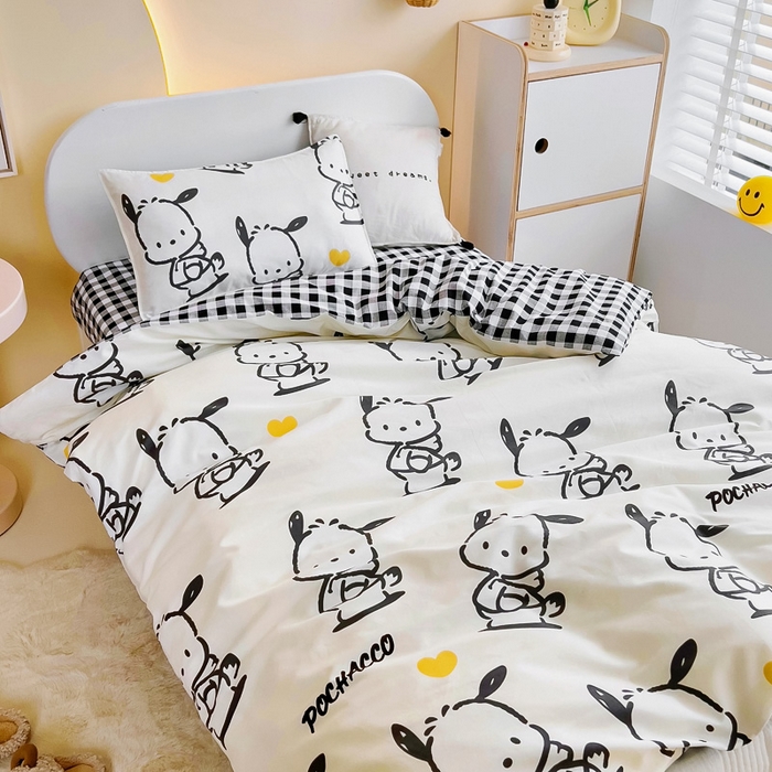 91家纺网 家纺一手货源 找家纺 吉咪兔 2025新款正版三丽鸥库洛米美乐蒂幼儿园被子三件套纯棉被褥六件套午睡黑白帕恰狗