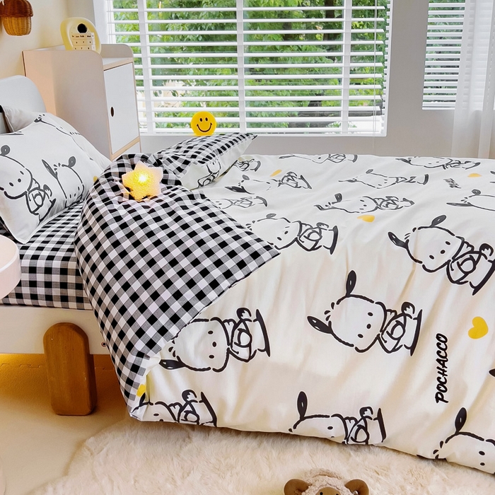91家纺网 家纺一手货源 找家纺 吉咪兔 2025新款正版三丽鸥库洛米美乐蒂幼儿园被子三件套纯棉被褥六件套午睡黑白帕恰狗