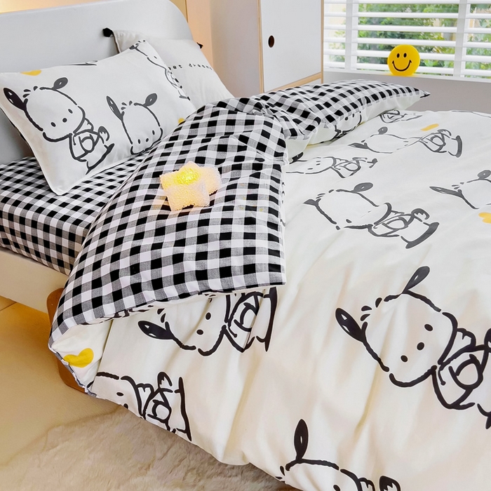 91家纺网 家纺一手货源 找家纺 吉咪兔 2025新款正版三丽鸥库洛米美乐蒂幼儿园被子三件套纯棉被褥六件套午睡黑白帕恰狗