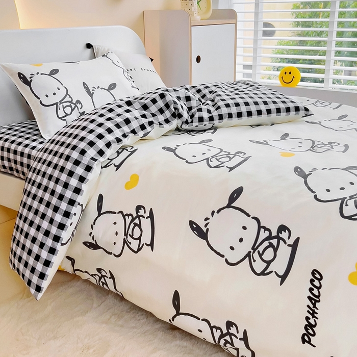 91家纺网 家纺一手货源 找家纺 吉咪兔 2025新款正版三丽鸥库洛米美乐蒂幼儿园被子三件套纯棉被褥六件套午睡黑白帕恰狗