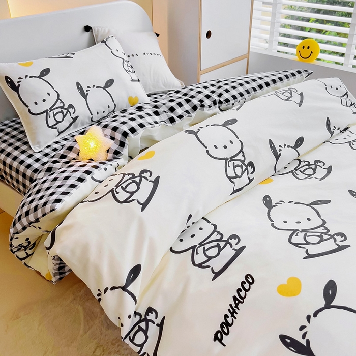 91家纺网 家纺一手货源 找家纺 吉咪兔 2025新款正版三丽鸥库洛米美乐蒂幼儿园被子三件套纯棉被褥六件套午睡黑白帕恰狗