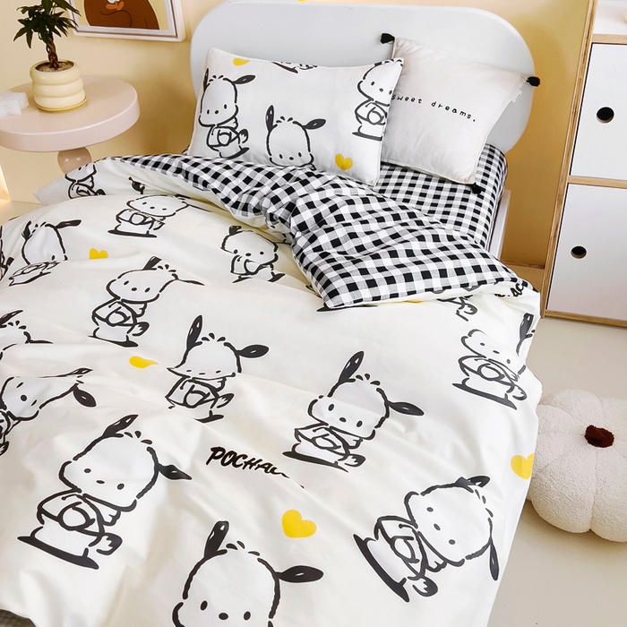 91家纺网 家纺一手货源 找家纺 吉咪兔 2025新款正版三丽鸥库洛米美乐蒂幼儿园被子三件套纯棉被褥六件套午睡黑白帕恰狗