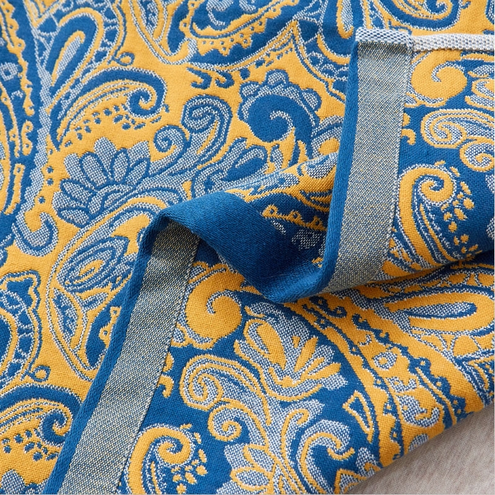 91家纺网 家纺一手货源 找家纺 朴尔家纺-毛巾被2025新款全棉多彩四层纱布枕巾 孔雀翎-蓝52*78枕巾一对