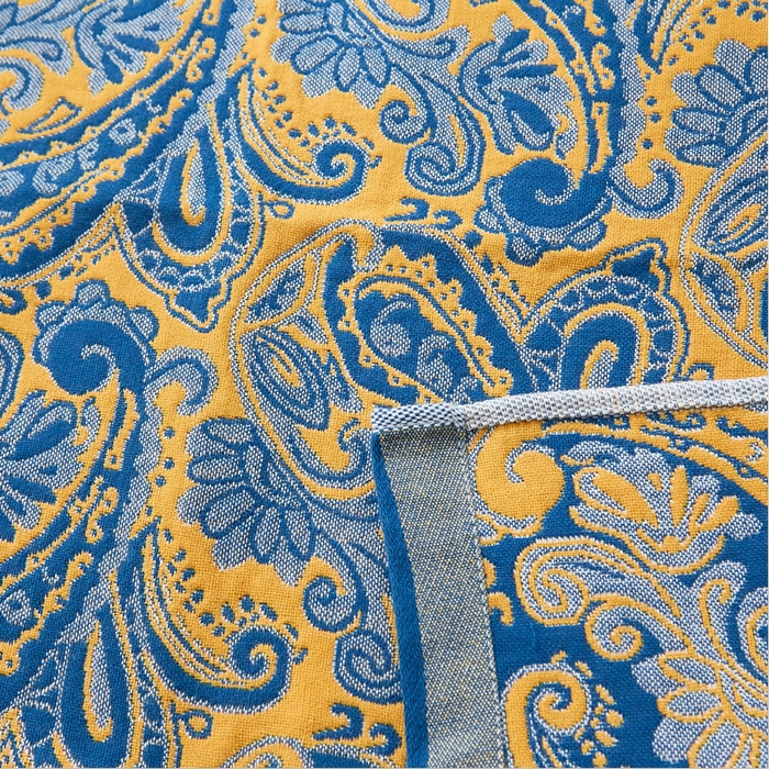 91家纺网 家纺一手货源 找家纺 朴尔家纺-毛巾被2025新款全棉多彩四层纱布枕巾 孔雀翎-蓝52*78枕巾一对