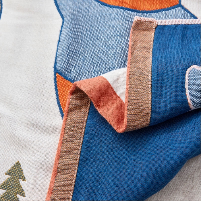 91家纺网 家纺一手货源 找家纺 朴尔家纺-毛巾被2025新款全棉多彩四层纱布枕巾 三只熊-橘52*78枕巾一对