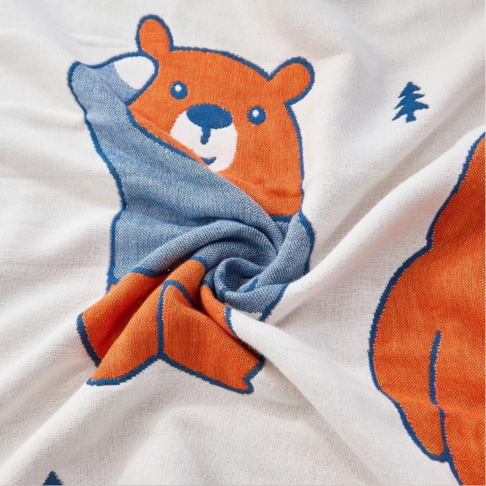 91家纺网 家纺一手货源 找家纺 朴尔家纺-毛巾被2025新款全棉多彩四层纱布枕巾 三只熊-橘52*78枕巾一对
