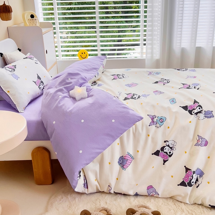 91家纺网 家纺一手货源 找家纺 吉咪兔 2025新款正版三丽鸥库洛米美乐蒂幼儿园被子三件套纯棉被褥六件套午睡库洛米伙伴