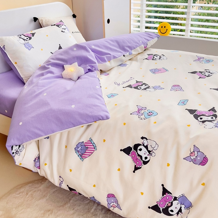 91家纺网 家纺一手货源 找家纺 吉咪兔 2025新款正版三丽鸥库洛米美乐蒂幼儿园被子三件套纯棉被褥六件套午睡库洛米伙伴