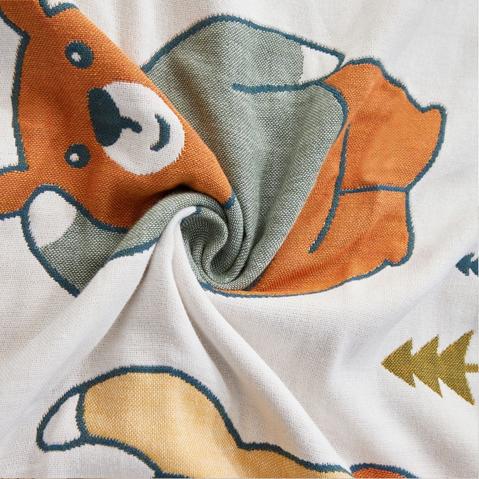 91家纺网 家纺一手货源 找家纺 朴尔家纺-毛巾被2025新款全棉多彩四层纱布枕巾 三只熊-蓝52*78枕巾一对