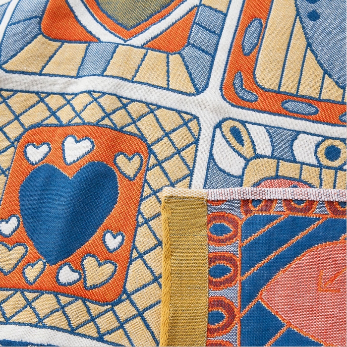 91家纺网 家纺一手货源 找家纺 朴尔家纺-毛巾被2025新款全棉多彩四层纱布枕巾 心心世界52*78枕巾一对