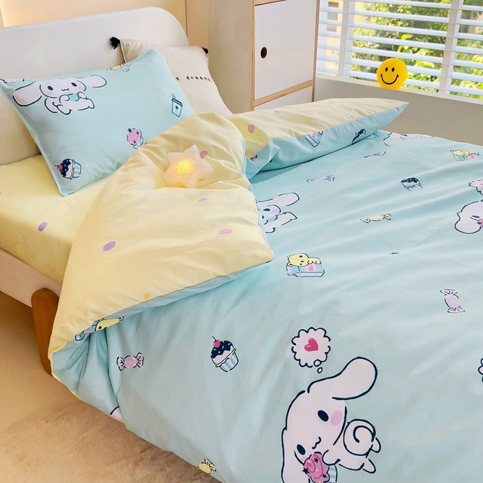 91家纺网 家纺一手货源 找家纺 吉咪兔 2025新款正版三丽鸥库洛米美乐蒂幼儿园被子三件套纯棉被褥六件套午睡牛奶玉桂狗