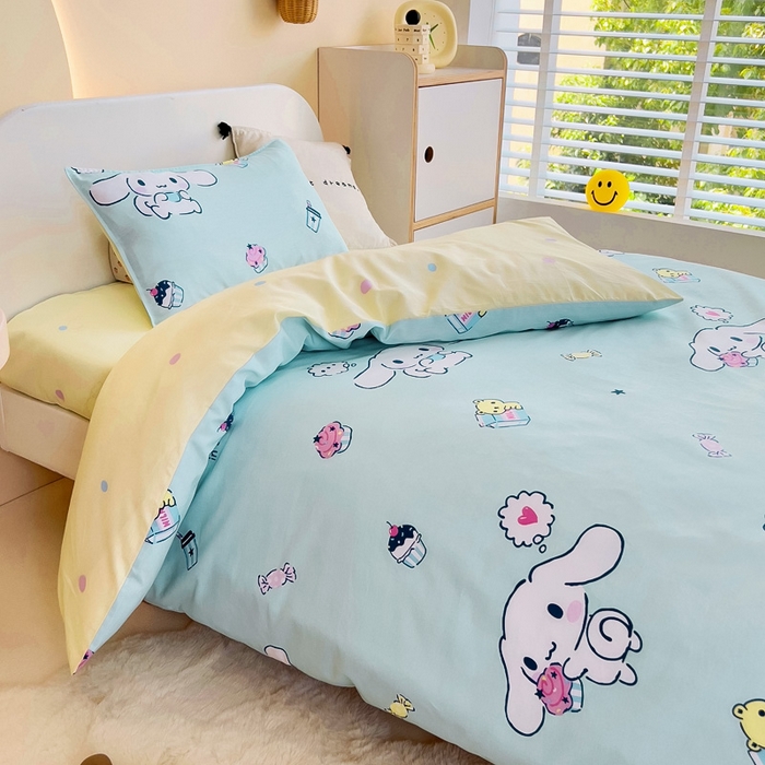91家纺网 家纺一手货源 找家纺 吉咪兔 2025新款正版三丽鸥库洛米美乐蒂幼儿园被子三件套纯棉被褥六件套午睡牛奶玉桂狗