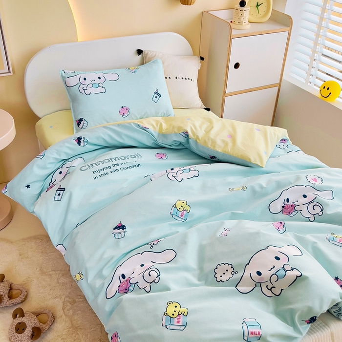91家纺网 家纺一手货源 找家纺 吉咪兔 2025新款正版三丽鸥库洛米美乐蒂幼儿园被子三件套纯棉被褥六件套午睡牛奶玉桂狗