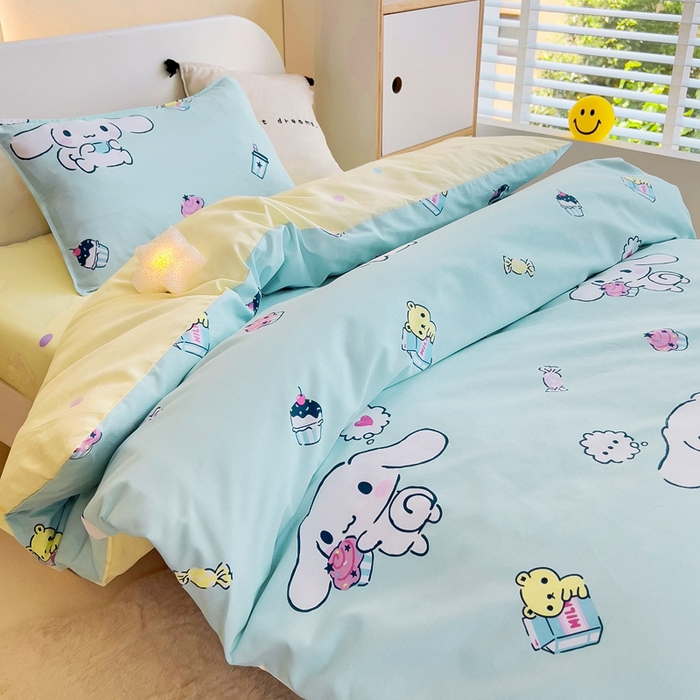 91家纺网 家纺一手货源 找家纺 吉咪兔 2025新款正版三丽鸥库洛米美乐蒂幼儿园被子三件套纯棉被褥六件套午睡牛奶玉桂狗