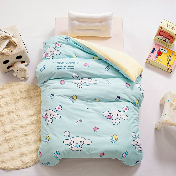 91家纺网 家纺一手货源 找家纺 吉咪兔 2025新款正版三丽鸥库洛米美乐蒂幼儿园被子三件套纯棉被褥六件套午睡牛奶玉桂狗